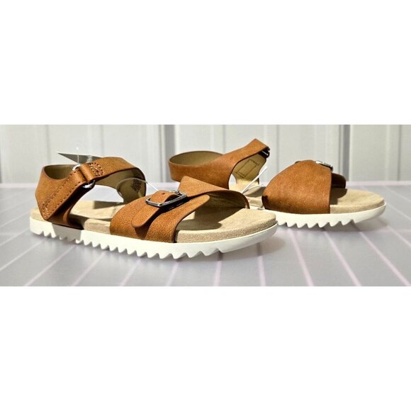 Cat & Jack Shaelyn Girls' Size 11 Cognac Brown Dual Strap Open Toe Dress Sandals - Picture 1 of 6
